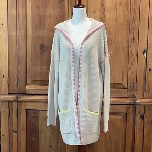 Kerri Rosenthal Smiley 😊 Face Hooded Cardigan Multicolor Stitching S…